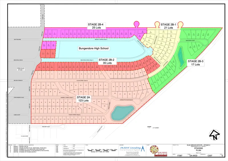 Elm Grove Heights Staging Plan: Stages 2B-1 (yellow) and 2B-2 (red), comprising 56 Lots in the Fund