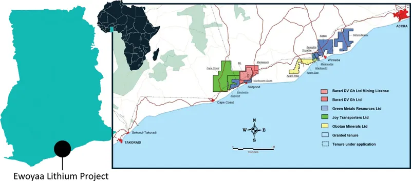 Location of the Ewoyaa Lithium Project, Ghana