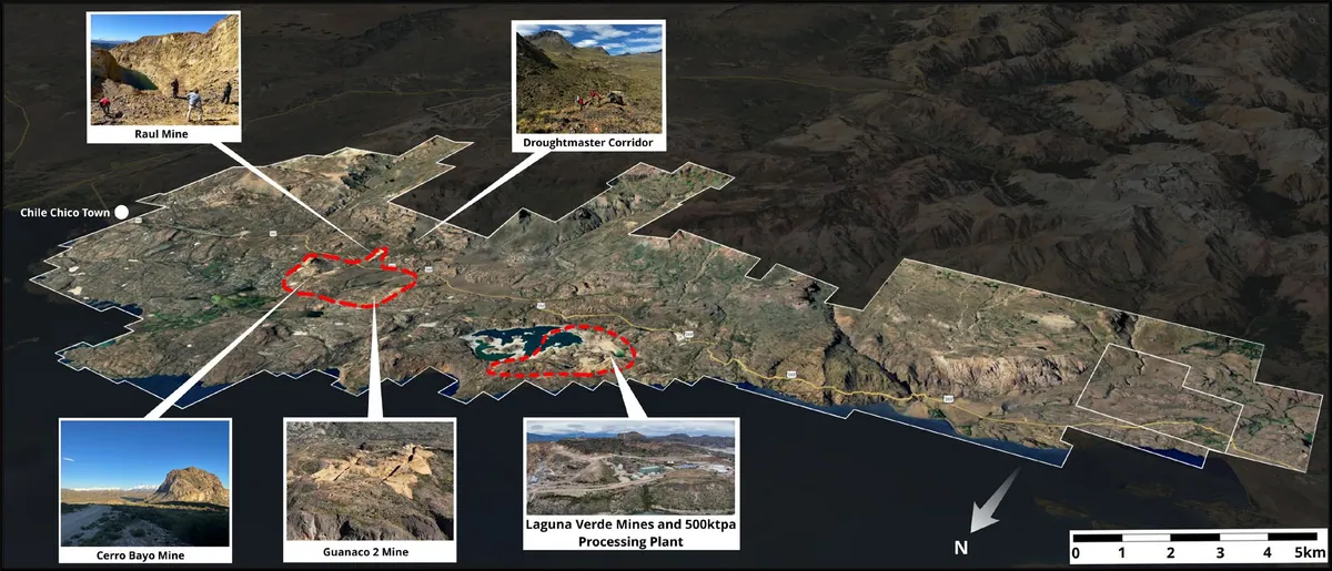 Cerro Bayo Silver-Gold Project map, highlighting the location of the Cerro Bayo, Laguna Verde and Cascada Underground Mine Districts