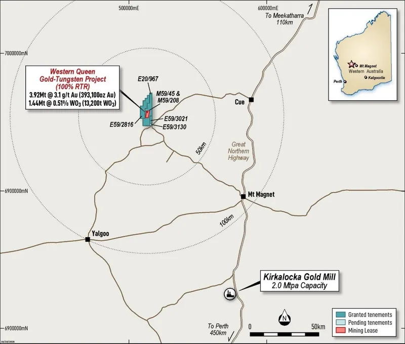 Western Queen tenure and location, relative to Kirkalocka