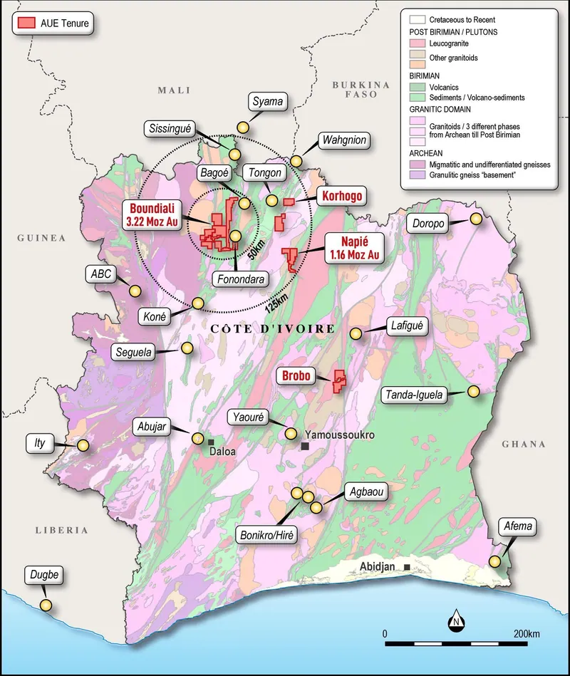 Location of Aurum’s projects in Côte d'Ivoire