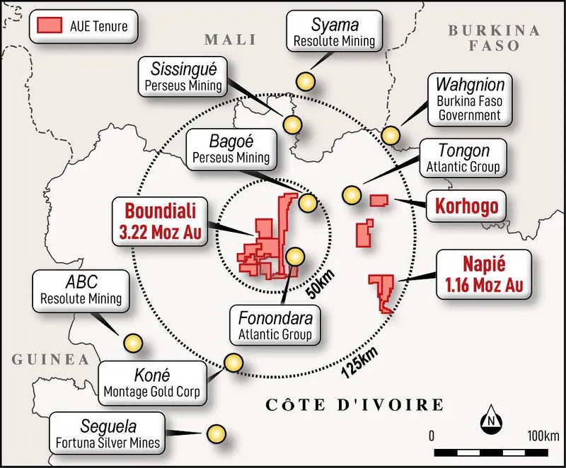 Location of Aurum’s projects in Côte d'Ivoire