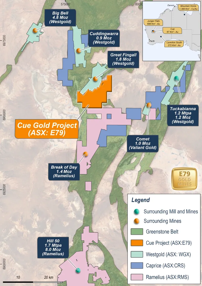Cue Gold Project location plan and local gold operations2F 3