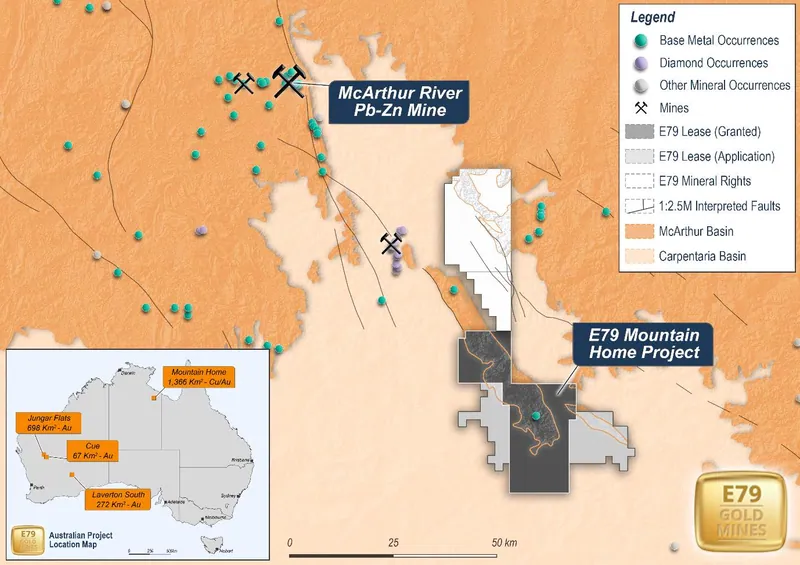 Location map of the Mountain Home Project with the McArthur and Carpentaria Basins