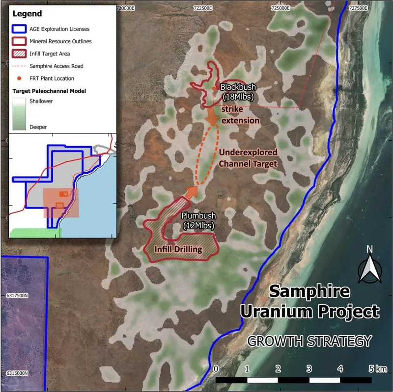 Mullaquana Crown Lease location showing the relative positions of the Blackbush and Plumbush deposits
