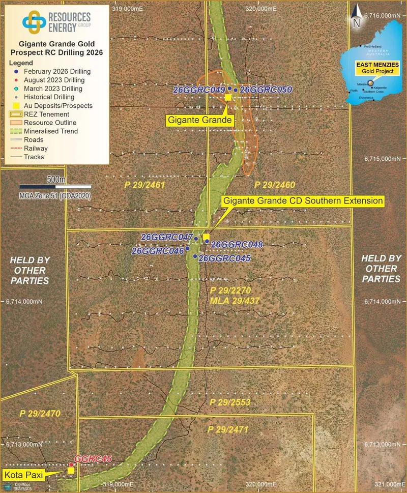 The southern 3.5 km of the Gigante Grande Mineralised Trend, linking the Gigante Grande Mineral Resource with the Gigante Grande CD Southern Extension and Kota…