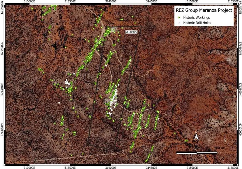 Maranoa historic workings and drill holes validated with recent field mapping