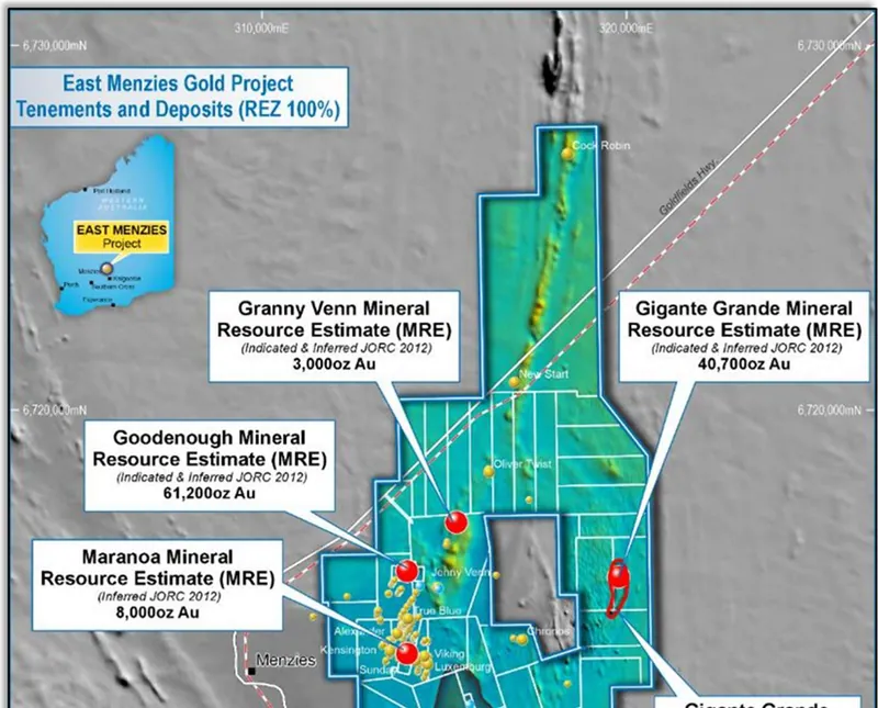 East Menzies Project tenement and prospect location map