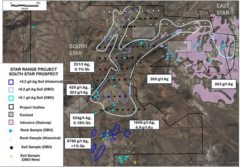 South Star Ag (upper) and Sb (lower) soil and previously reported rock results