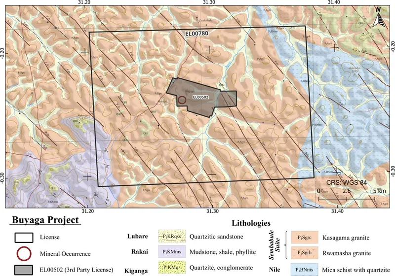 The Buyaga Project comprises a significant landholding of 250 square kilometres within the Buganda granitic suite, surrounding the historical Buyaga mine (exci…