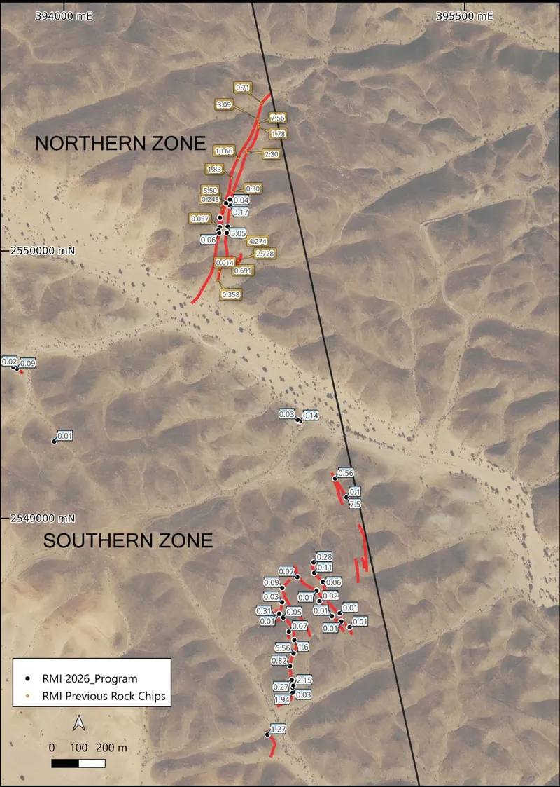 Outcrop mapping of quartz veins within Target A with Au (g/t) shown.2