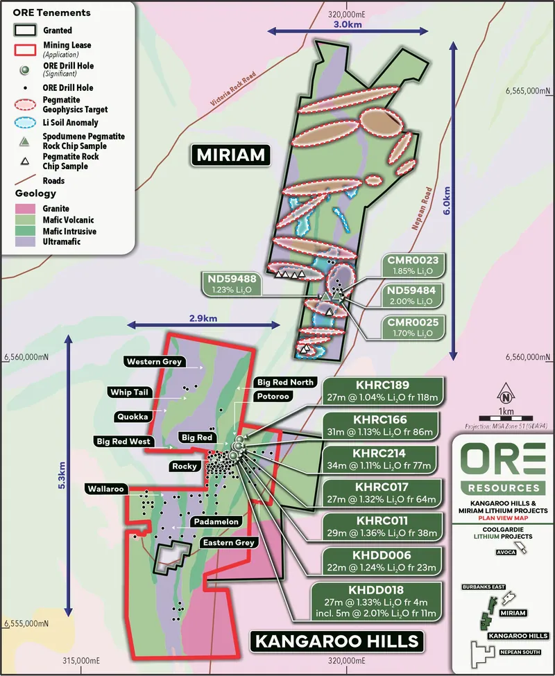 Kangaroo Hills and Miriam Lithium Projects – Plan View