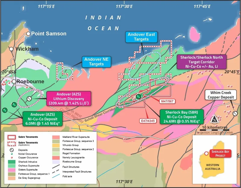 Location of the Company’s Sherlock Bay and Andover East Projects, NW Pilbara, WA