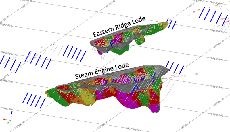 Planned RC drill program (blue lines) designed to test priority geochemical and geophysical targets for Resource extension potential at the Steam Engine and Ea…