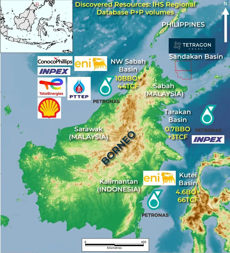 Map showing Tetragon operated permits SC-80 and SC-81 located in the Sandakan basin, Sulu Sea, Philippines off the north coast of Borneo
