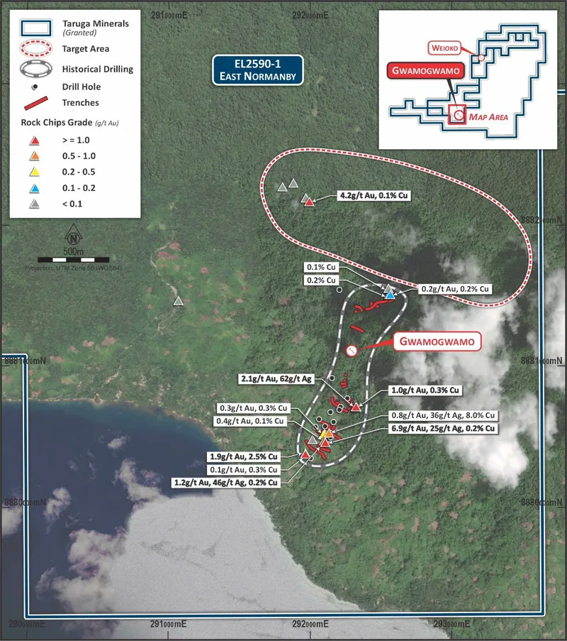 Gwamogwamo new northern target area relative to historical trenching and drilling