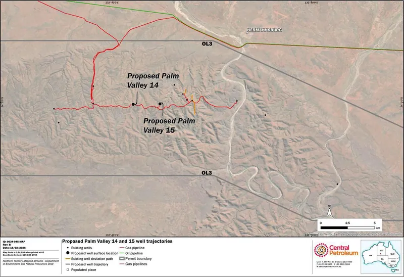 Map from Echelon Resources Limited’s announcement “PALM VALLEY 15 APPRAISAL WELL COMMENCES”