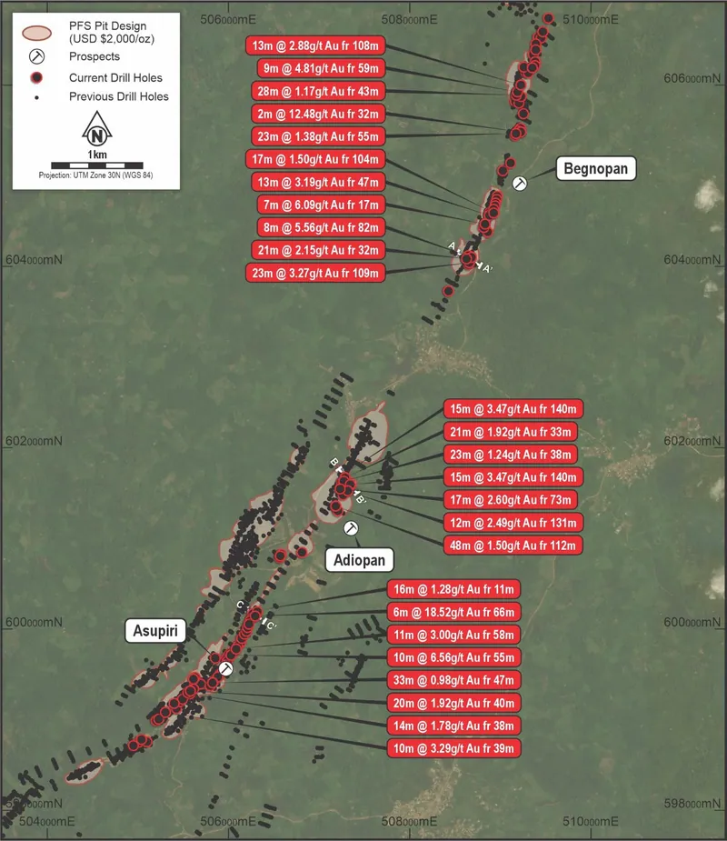 Figure Two Drill Plan with Ore Reserve Open Pits