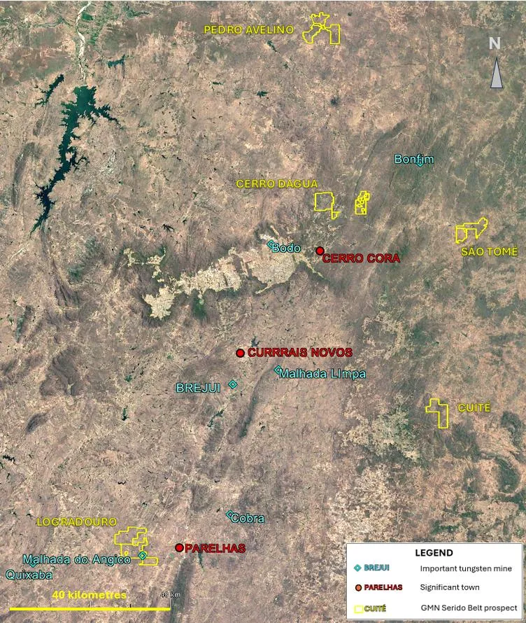 Significant tungsten mines in the eastern Serido Belt area and GMN tenements