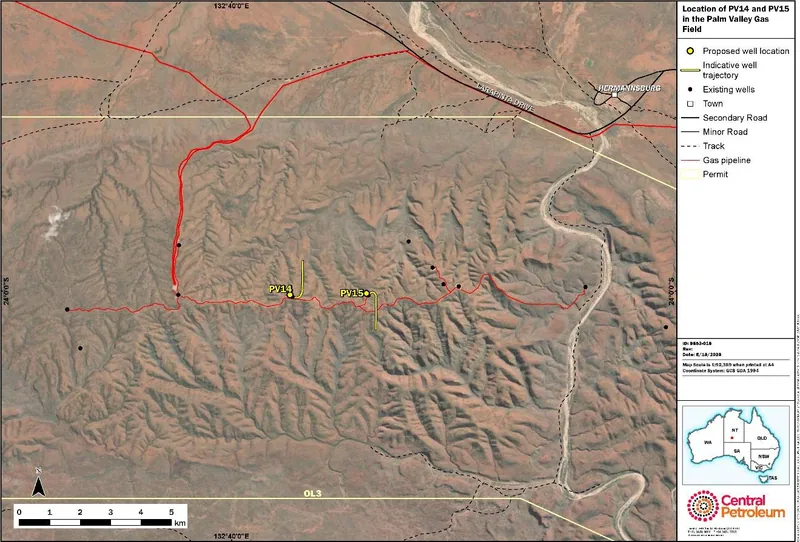 Map from Central Petroleum Limited’s announcement “Palm Valley 14 Update and Flow Test Result”