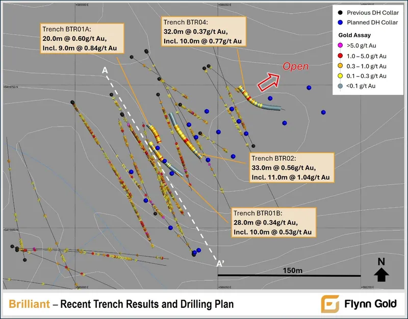 Brilliant Prospect – Recent Trenching Results and Drilling Plan