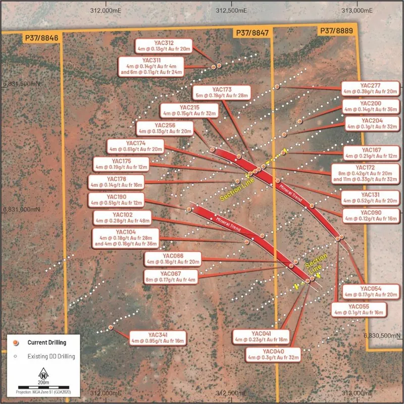 Plan View of Aircore Drilling over Yttria prospect