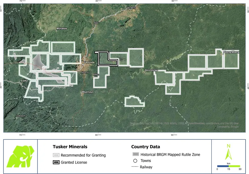 Central Rutile Project licensing status which covers approximately 9,152 km² of tenure highly prospective for residual rutile mineralisation