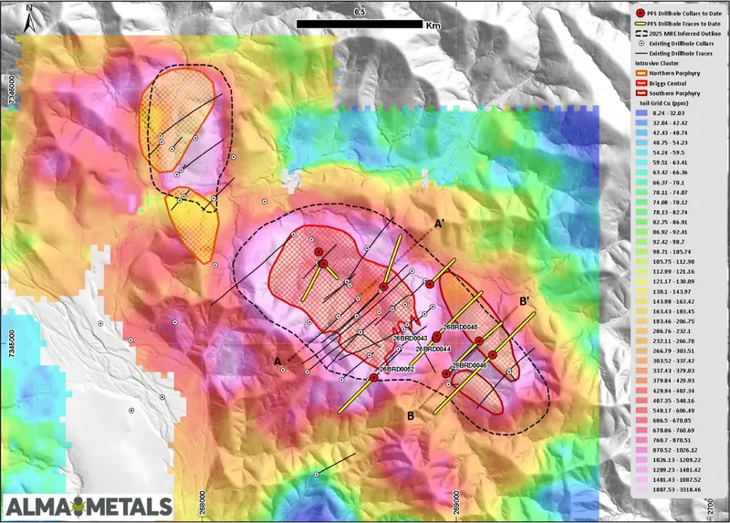 Drill status plan showing holes drilled to date in 2026