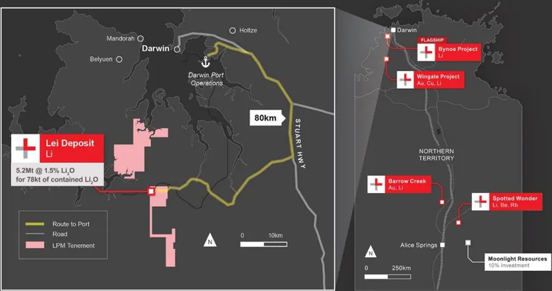 Lei Lithium Project location and haulage route to Darwin port
