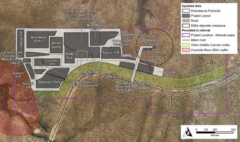 Proposed Lei underground mine surface infrastructure layout assessed as part of the Project development and environmental approval process