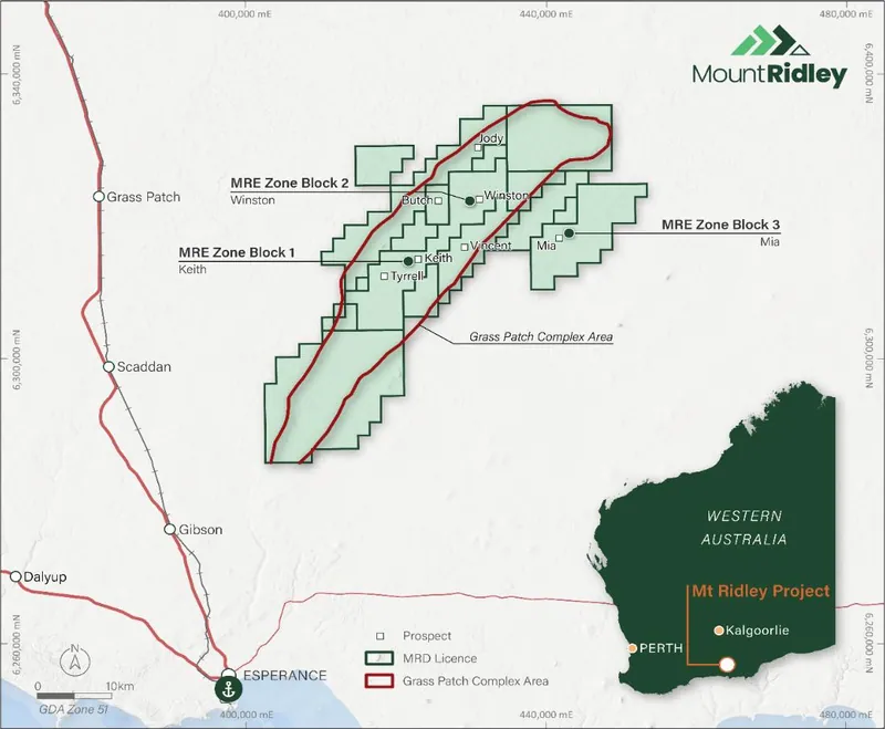 Location of the Mount Ridley Project in 25km north of Esperance, Western Australia