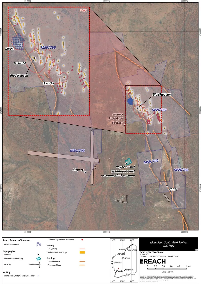 Planned step-out drill targets at the Murchison South Gold Project, including high-priority targets associated with the major gold feeder structure, the Primro…