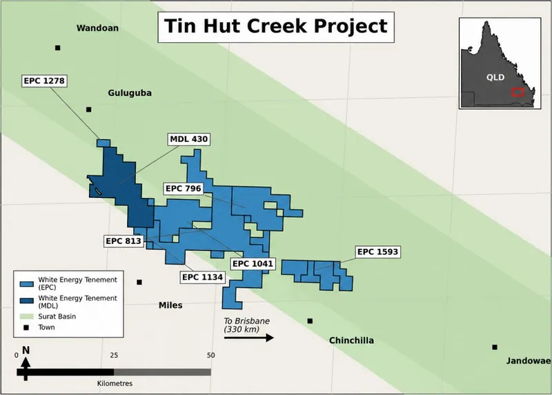 The project is located near Miles in Queensland’s Surat Basin, approximately 330 km west of Brisbane, and extends from the Wandoan area to north of Chinchilla