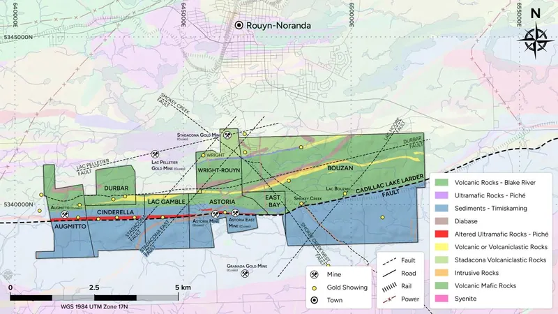 Project areas and geology of the Rouyn Gold Project