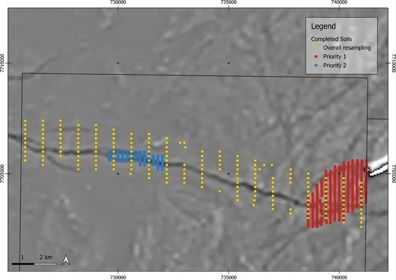 Ultrafine fraction soil sample sites completed at Carlindie tenement E45/6524