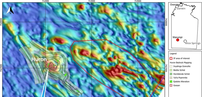 Warumpi Project IP survey region of interest with historical gossan Cu-Zn results