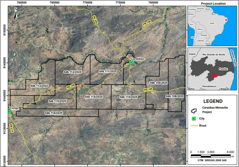 Caraúbas Monazite Project, State of Paraiba, Brazil (from ASX 16/9/26)