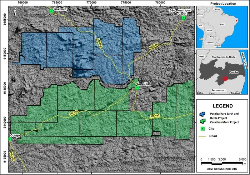 Caraúbas Monazite Project tenements subject to the proposed acquisition shown in green (from ASX 16/9/26)