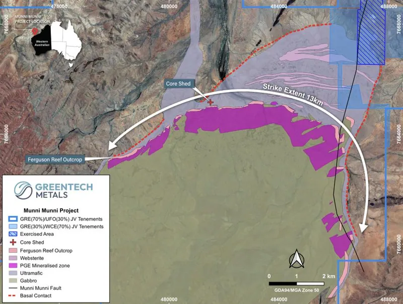 Map of northern extent of Munni Munni intrusion highlighting basal zone target
