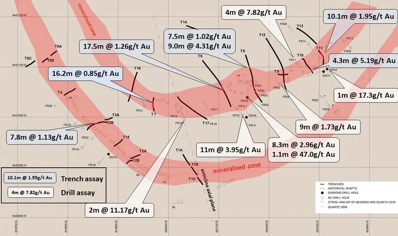 Location of Woolgni Drill Holes and Trenches with Significant Intersections1