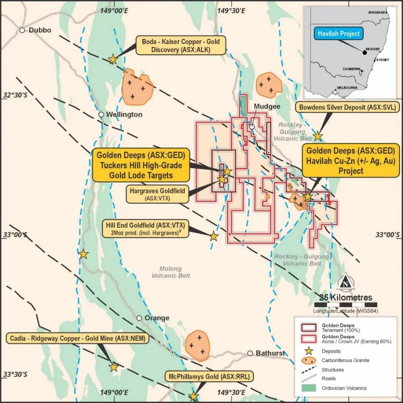 East Lachlan Fold Belt, Macquarie Arc, with the location of the Company’s tenements and Projects