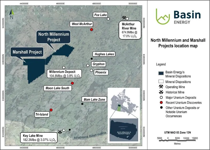 Location of the Marshall and North Millennium uranium projects, Athabasca Basin, Saskatchewan