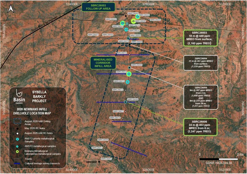 Follow-up Newmans RC drilling relative to Q2 2026 drilling, with the location of samples submitted for metallurgical testing and completed cultural heritage su…