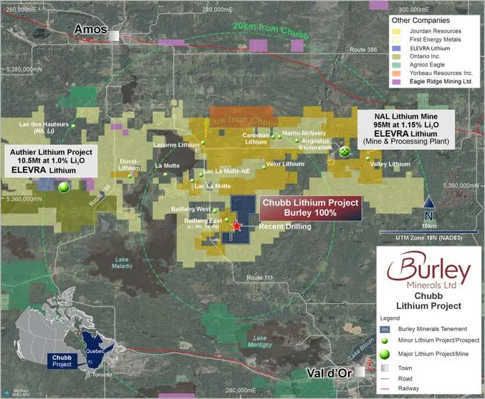 Location of the Chubb Lithium Project near Val d’Or, Québec