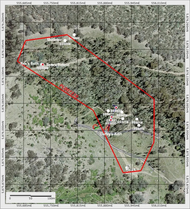 Location of Snowstorm channel samples (underground samples are marked with red cross)
