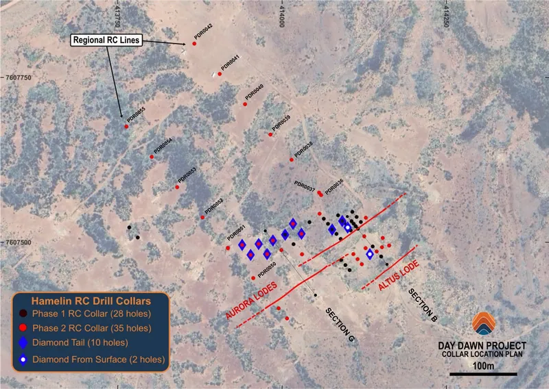 Day Dawn Project – Phase 2 RC drill collar plan on Bing Sat image (MGA94 z51)