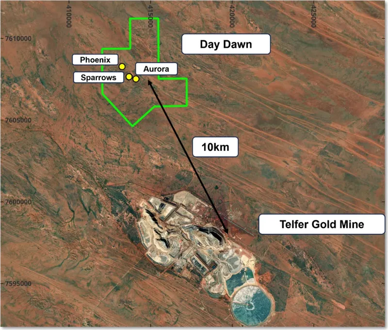 Day Dawn Project - prospect locations on Bing satellite imagery (MGA94 z51)