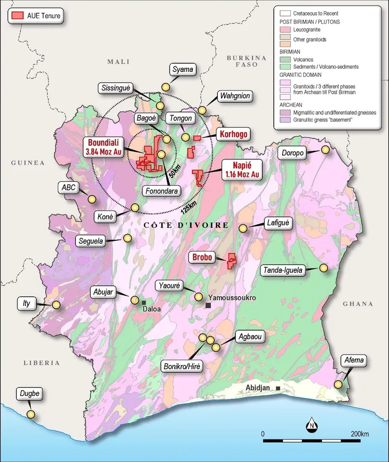 Map from Aurum Resources Limited’s announcement “Boundiali Gold Resource Grows to 3.84 Moz, Indicated Up 37%”