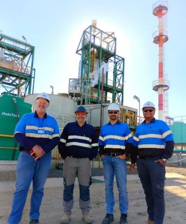 Processing Manager Sarel Malen, General Manager Gustav Du Toit, COO Sam Penglis and Engineering Manager Rustum Norman at the Kayelekera Acid Plant