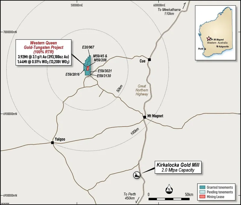 Location of Western Queen mining leases in relation to Kirkalocka